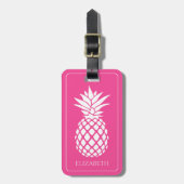 Étiquette À Bagage Ananas blanc chic sur fond rose (Devant Vertical)