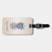 Étiquette À Bagage Ananas coloré, Rayures (Devant horizontal)