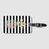 Étiquette À Bagage Ananas coloré, rayures blanches noires (Devant Horizontal)