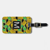 Étiquette À Bagage Ananas d'or sur le monogramme des rayures | (Devant horizontal)