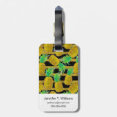 Étiquette À Bagage Ananas d'or sur le monogramme des rayures | (Dos Vertical)