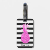 Étiquette À Bagage Ananas en rose chaud avec bandes noires (Dos Vertical)