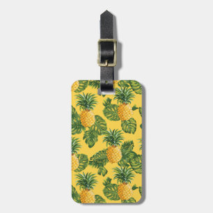 Étiquette À Bagage Ananas et Feuilles tropicaux en or