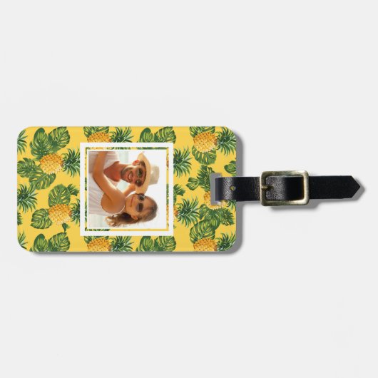 Étiquette À Bagage Ananas faits sur commande de photo et feuille (Devant horizontal)