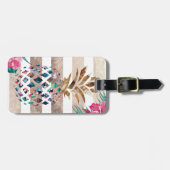 Étiquette À Bagage Ananas floral or rayé (Devant horizontal)