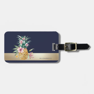 Étiquette À Bagage Ananas Floral, Rayure