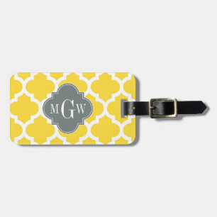 Étiquette À Bagage Ananas Marocain #5 Charbon 3 Monogramme initial