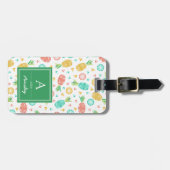 Étiquette À Bagage Ananas| Monogramme vert (Devant horizontal)