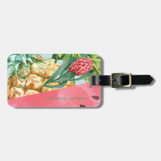 Étiquette À Bagage Ananas Pastèque Hibiscus Feuilles de Palmier Cool (Devant horizontal)