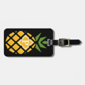 Étiquette À Bagage Ananas personnalisé | Noir modifiable (Devant horizontal)