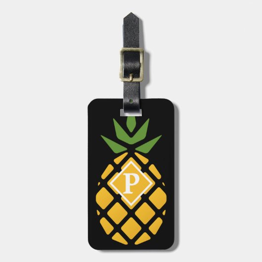 Étiquette À Bagage Ananas personnalisé | Noir modifiable (Devant Vertical)