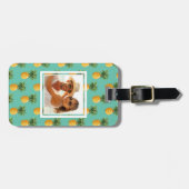 Étiquette À Bagage Ananas photo Tropical Sur Turquoise (Devant horizontal)