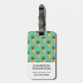 Étiquette À Bagage Ananas photo Tropical Sur Turquoise (Dos Vertical)