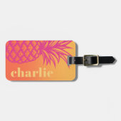Étiquette À Bagage Ananas rose chaud orange dégradé jaune rétro (Devant horizontal)