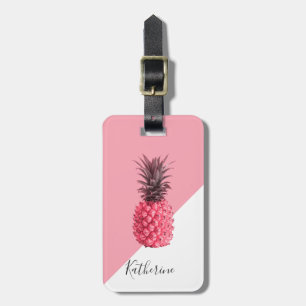 Étiquette À Bagage Ananas rose et blanc tropical girly mignon