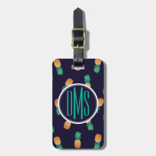 Étiquette À Bagage Ananas sur le monogramme de la marine  