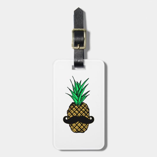 Étiquette À Bagage Ananas tropical drôle avec la moustache (Devant Vertical)