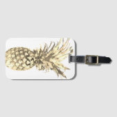 Étiquette À Bagage Ananas Tropical Gold sur blanc (Devant Horizontal)