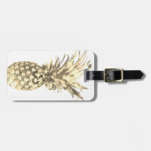 Étiquette À Bagage Ananas Tropical Gold sur blanc (Devant horizontal)