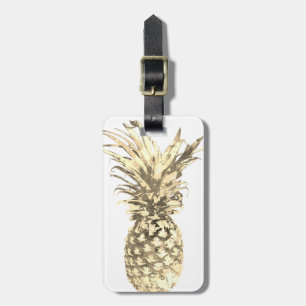 Étiquette À Bagage Ananas Tropical Gold sur blanc