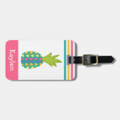 Étiquette À Bagage Ananas Tropical Rose Personnalisé Nom Moderne tend (Devant horizontal)