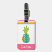 Étiquette À Bagage Ananas Tropical Rose Personnalisé Nom Moderne tend (Devant Vertical)