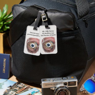 Étiquette À Bagage Anatomie humaine vintage, globe oculaire avec des