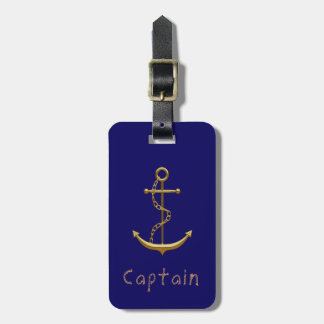 Étiquette À Bagage Ancrage marin en or du capitaine sur le bleu royal