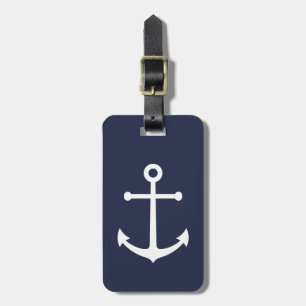 Étiquette À Bagage Ancre blanche marine sur bleu marine