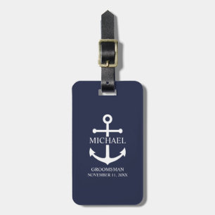 Étiquette À Bagage Ancre Bleue marine Nautique Groomsmen personnalisé