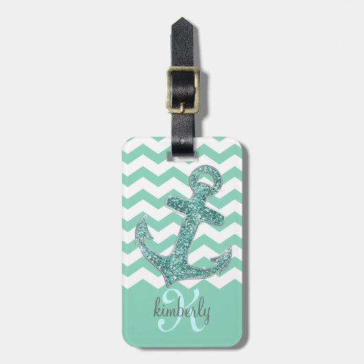 Étiquette À Bagage Ancre Chevron de parties scintillantes de Faux (Devant Vertical)