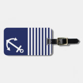 Étiquette À Bagage Ancre d'amour de bleu marine nautique (Devant horizontal)