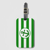Étiquette À Bagage Ancre Design Vert rayé (Devant Vertical)