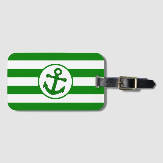 Étiquette À Bagage Ancre Design Vert rayé (Devant Horizontal)