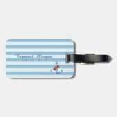 Étiquette À Bagage Ancre Monogramme Rayé Bleu Clair (Dos horizontal)