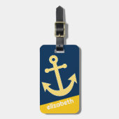 Étiquette À Bagage Ancre nautique avec Motif de Navy Jaune Chevron (Devant Vertical)