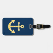 Étiquette À Bagage Ancre nautique avec Motif de Navy Jaune Chevron (Devant horizontal)
