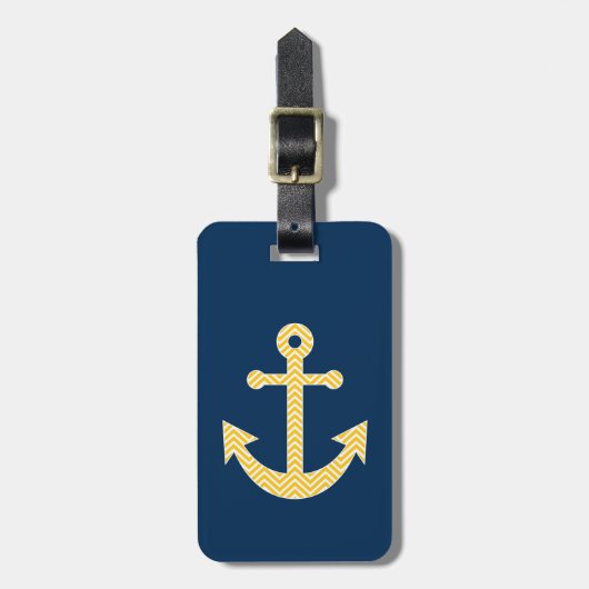Étiquette À Bagage Ancre nautique avec Motif de Navy Jaune Chevron (Devant Vertical)
