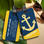 Étiquette À Bagage Ancre nautique avec Motif de Navy Jaune Chevron<br><div class="desc">Motif tendance et preppy - Un design classique et élégant avec des chevrons et un espace pour ajouter votre nom ou monogramme.</div>