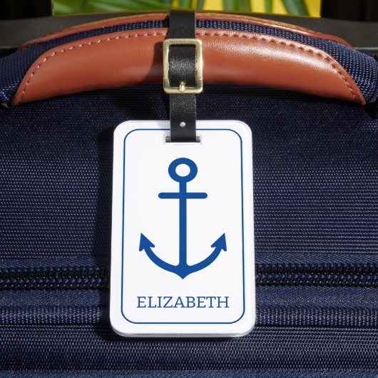 Étiquette À Bagage Ancre nautique bleu et blanc simple Personnalisée (Insitu Rectoal 2)