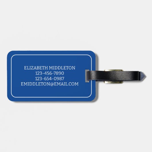 Étiquette À Bagage Ancre nautique bleu et blanc simple Personnalisée (Dos horizontal)