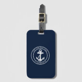 Étiquette À Bagage Ancre nautique Nom du bateau Marine Blue Custom Bo (Devant Vertical)