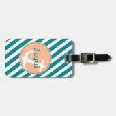 Étiquette À Bagage Ancre sur les rayures | Pêche turquoise (Devant horizontal)