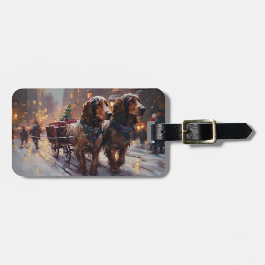 Étiquette À Bagage Anglais Cocker Spaniel Noël Festin Saison (Devant horizontal)