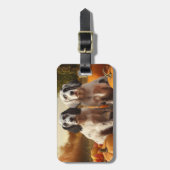 Étiquette À Bagage Anglais Setter Puppy Automne Citrouille de plaisir (Devant Vertical)