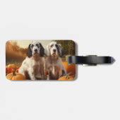 Étiquette À Bagage Anglais Setter Puppy Automne Citrouille de plaisir (Dos horizontal)
