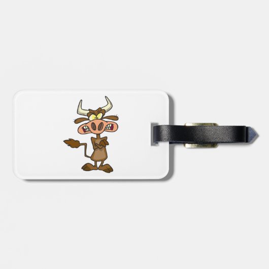 Étiquette À Bagage Angry Cartoon Bull Funny Grumpy (Dos horizontal)