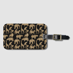 Étiquette À Bagage Animaux Sauvages Safari Élégant Paillettes Dorées 