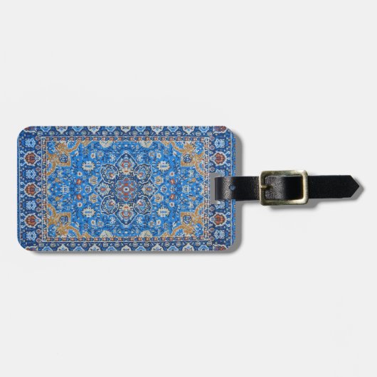 Étiquette À Bagage Antique Oriental Bleu Turc Tapis Perse (Devant horizontal)