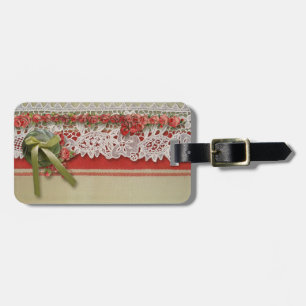 Étiquette À Bagage Antique Rose dentelle Rustique Rouge Victorien Bur